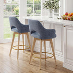 Zesthouse Swivel Counter Stools Set of 4, Wooden Counter Height Bar Stools | 26" Farmhouse Counter Stools with Back & Arm, Upholstered Linen Fabric Barstool with Solid Wood Leg, Blue Island High Chairs