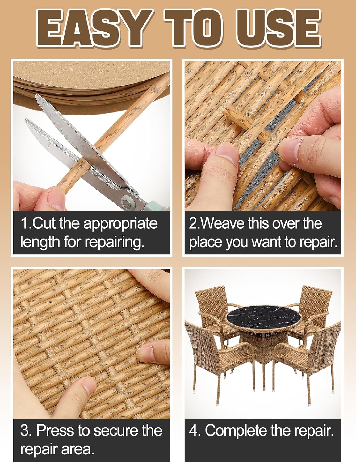 Biggun 459ft Wicker Repair Kit with Tangle-Free Reel - Rattan Patio Chair Repair Kit for Wicker Furniture Sofas, Premium New Materials Basket Weaving Webbing Replacement Parts (Light Brown)