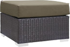 Modway Convene Wicker Rattan Outdoor Patio Square Ottoman with Cushions in Espresso Mocha