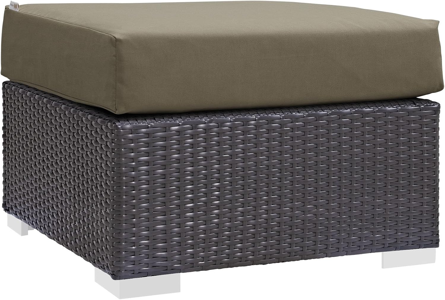 Modway Convene Wicker Rattan Outdoor Patio Square Ottoman with Cushions in Espresso Mocha