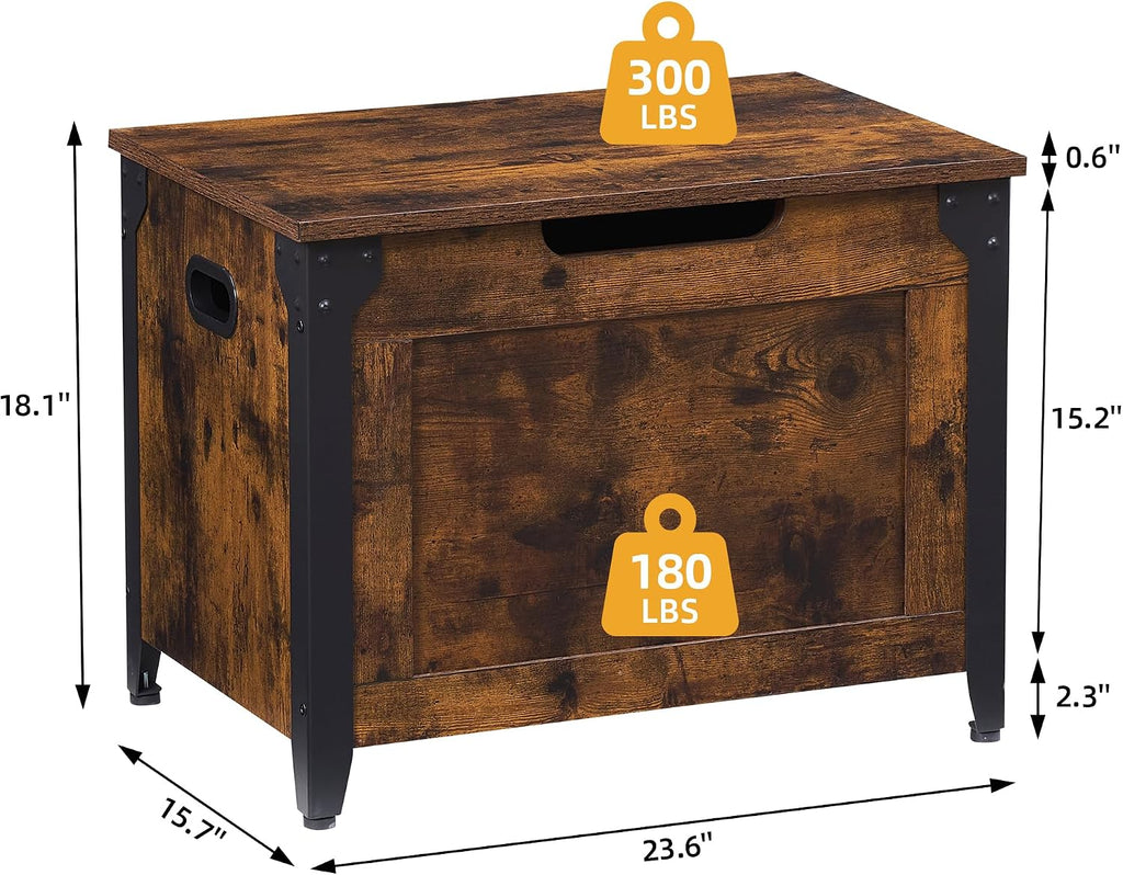GAOMON 23.6" Storage Chest, Storage Bench with Safety Hinge | Farmhouse Style Wooden Trunk Chest for Entryway, Bedroom, Living Room, Rustic Brown