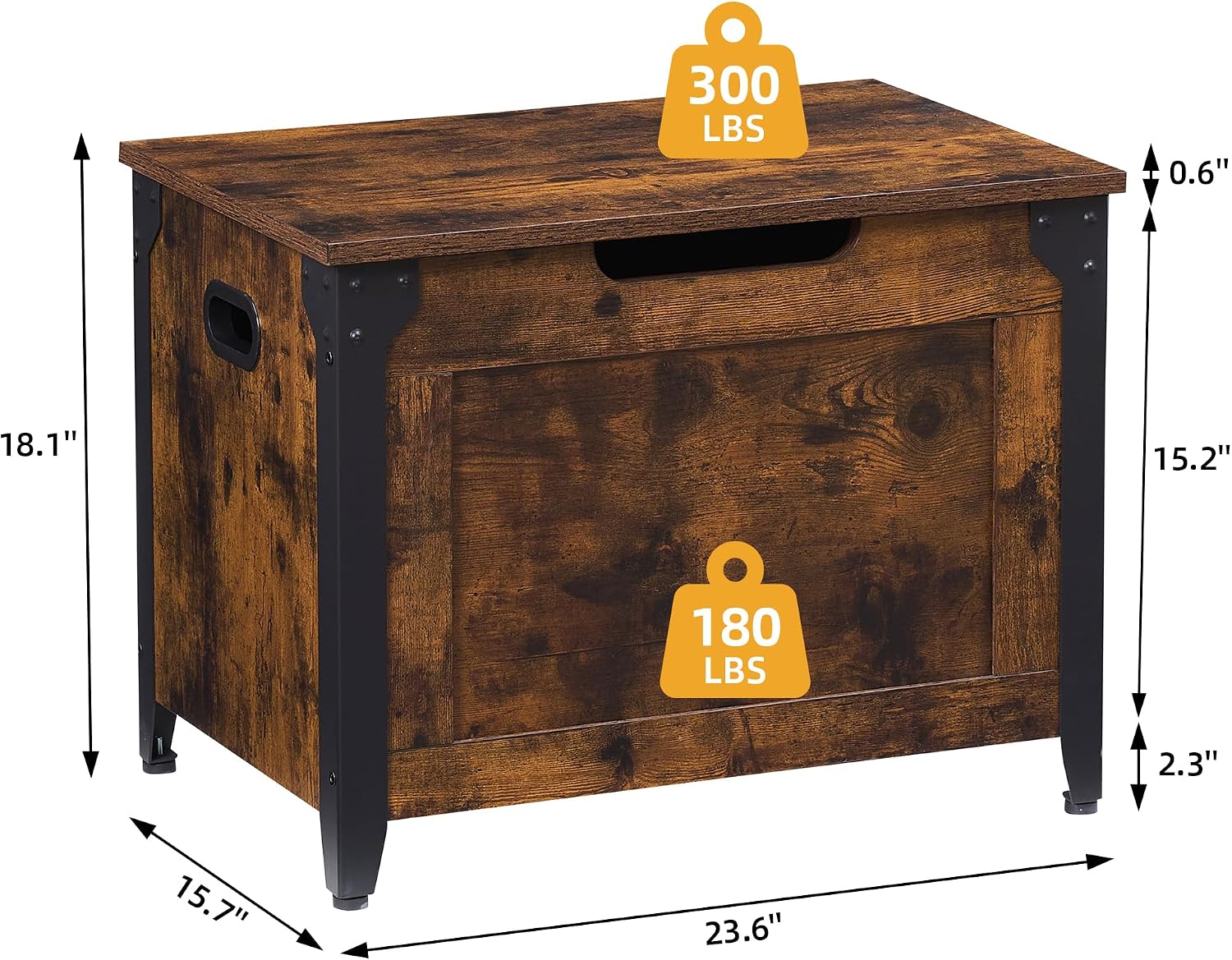 GAOMON 23.6" Storage Chest, Storage Bench with Safety Hinge | Farmhouse Style Wooden Trunk Chest for Entryway, Bedroom, Living Room, Rustic Brown