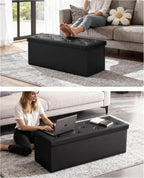 GLAXYFUR 43" Storage Ottoman Bench, Folding Ottoman with 2 Dividers, Black | End of Bed Bench, PU Leather Foot Rest, Storage Chest for Living Room, Bedroom and Entryway