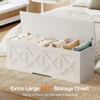 Homleke 47.2" Extra-Large Wooden Storage Chest, Farmhouse Storage Bench | with Safety Hinge, Easy Assembly, for Bedroom, Living Room & Entryway, White