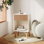 Fluted Nightstand, Modern Bedside Table with Storage Drawers and Open Wood Shelf, Night Stand with Solid Wood Legs, End Tables Side Tables for Living Room, Bedroom