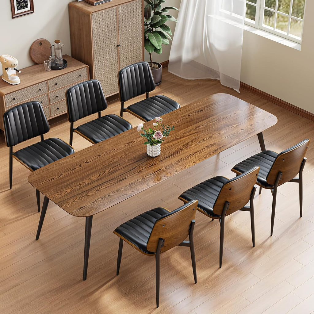 YaFiti Dining Chairs Set of 2, Mid Century Modern PU Leather Kitchen Chairs | Ergonomic Walnut Backrest, Upholstered Waterproof Faux Leather Seat, Stable Metal Legs, Adjustable Footpads, Black Pinstripe
