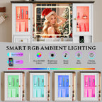 Xixini 43.3" Farmhouse Vanity Desk with LED Mirror, RGB Cabinets, White