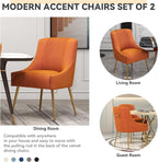Dining Chairs,Modern Living Room Chairs, Velvet Upholstered Dining Room Chairs with Gold Legs,Tufted Accent Chair Set of 4 for Reception Room Bedroom Study Room(Orange)