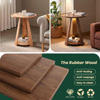 100% Solid Wood Round End Table, 2-Tier Side Table with Anti-Drop Tray Top, Sturdy Accent Nightstand for Living Room, Bedroom & Small Spaces, Space Saving Home Decor