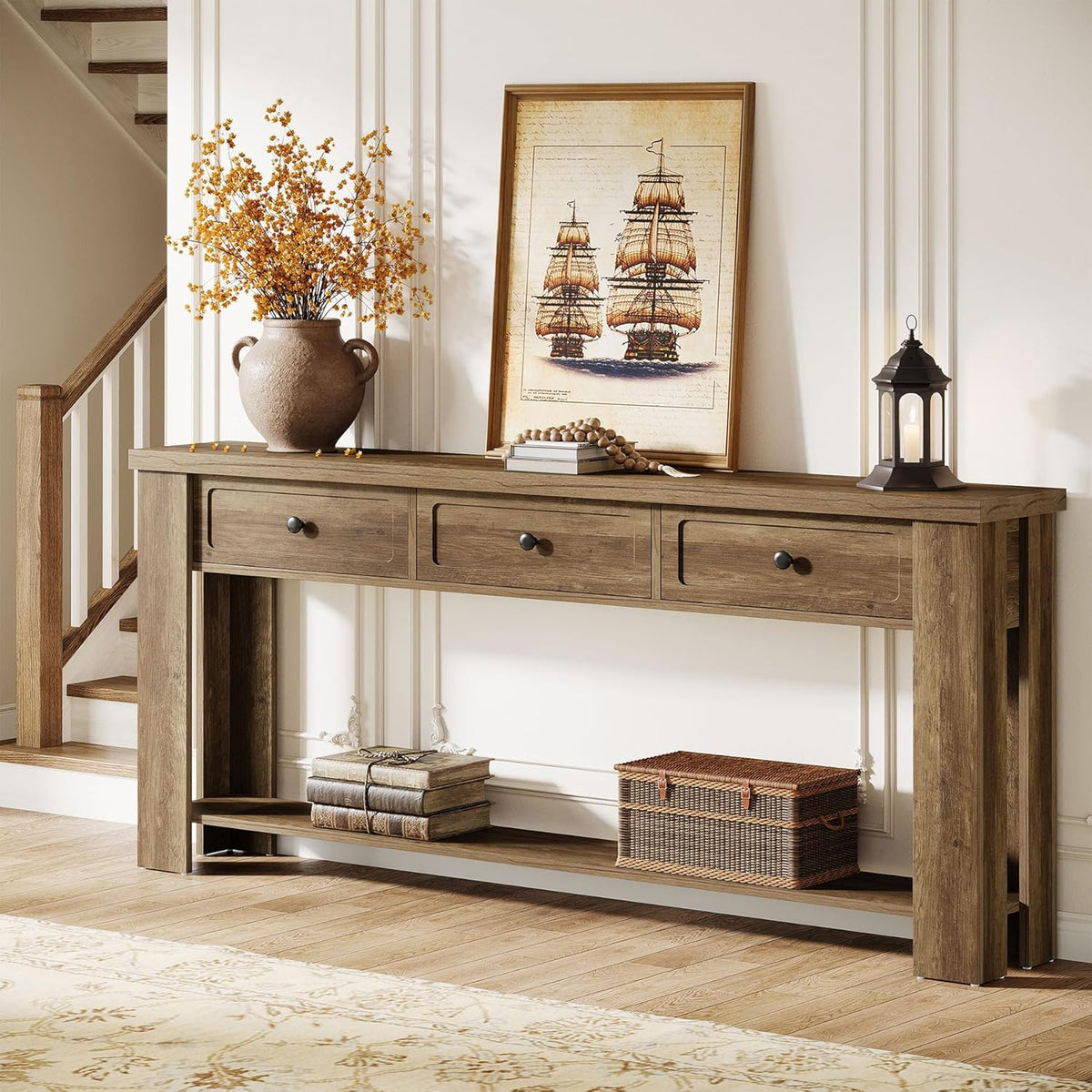 Tribesigns 70.9-Inch Long Console Table with 3 Drawers, Farmhouse Entryway Table with Storage, Rectangular Narrow Sofa Table Behind the Couch, Accent Table for Hallway, Living Room, Entry, Brown