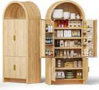 PRETZI 71" Arched Cabinet with Doors, Tall Arched Kitchen Pantry Storage Cabinet and Adjustable Shelves, Modern Fluted Natural Wood Cupboard for Kitchen, Dining Room, Bathroom