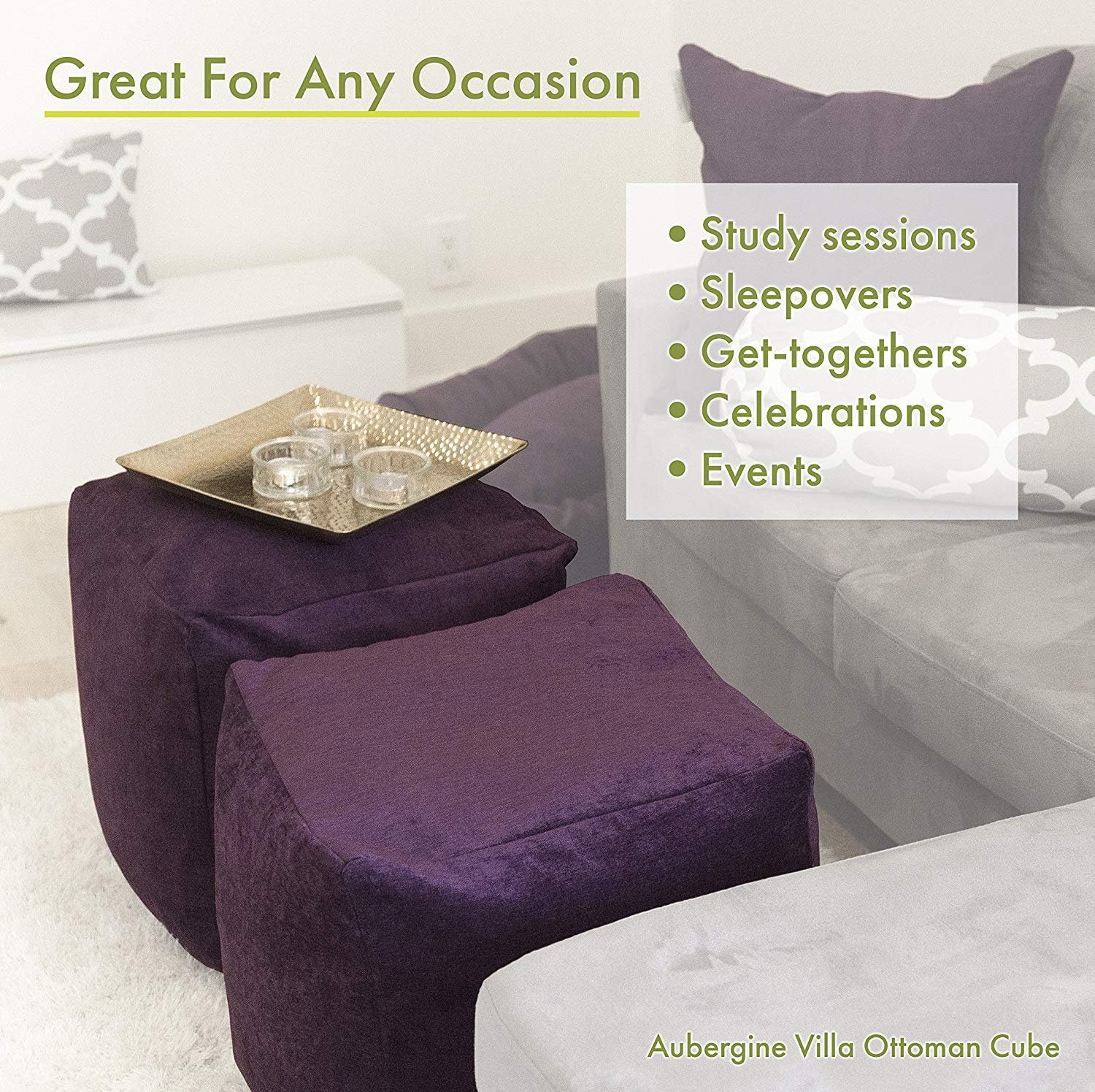 Majestic Home Goods South West Navy Cube Ottoman Pouf Foot-Rest Seat – Indoor Outdoor Bean-Bag Footstool, Small Decorative Boho Ottoman Floor Cushion, 17in Square Durable Washable Cover