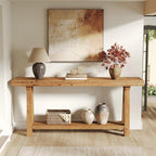 70.9-Inch Solid Wood Console Table for Entryway, Farmhouse Long Sofa Table with Shelves for Living Room, Hallway, Foyer, Easy Assembly