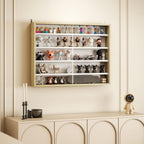 HOMCOM 5-Tier Wall Mounted Display Cabinet Glass Doors 60x80cm White/Oak | Display Case, 4 Adjustable Shelves, for Home Office Ornaments