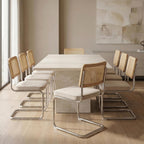 Rattan Dining Chairs Set of 4, Mid-Century Modern Dining Room Chairs with Cane Back, Velvet Upholstered Seat & Chrome Cantilever Frame, Sillas de Comedor, Kitchen & Dining Room Chairs (Beige)