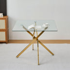 Modern Dining Table for 4 People, 36" Square Dining Table with Gold Chrome Metal X-Base, Square Tempered Glass Dining Room Table, Small Kitchen Dining Room Tables Dinner Tables