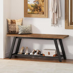 Oastreeful Storage Bench Industrial Rustic Wooden and Metal Entryway Shoe Boots Storage Rack Long Bench Seat for Hallway Bedroom Retro Brown Farmhouse Style