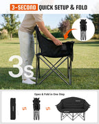KingCamp Double Camping Chair, Heavy Duty 660lbs Folding 2 Person Chair | Portable Loveseat Couch Padded Comfortable Two Seat with Cup Holder&Carry Bag for Outdoor Lawn Backyard, Black