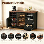 Coffee Bar Cabinet with Mini Fridge Space, 53"Wine Cabinets with Storage | Wood Fluted Liquor Cabinet with Storage Drawer, Wine Rack,Glass Holder for Home, living Room,20"D x 53"W x 39.4"H-Black