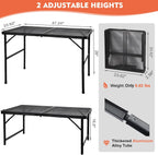 GREGIN Folding Camping Grill Table, Outdoor Metal Table. Foldable, Portable | Lightweight, Height Adjustable Camp Table with Mesh Desktop for Grilling, Cooking, BBQ, Griddle, Patio, Picnic-4 ft Black