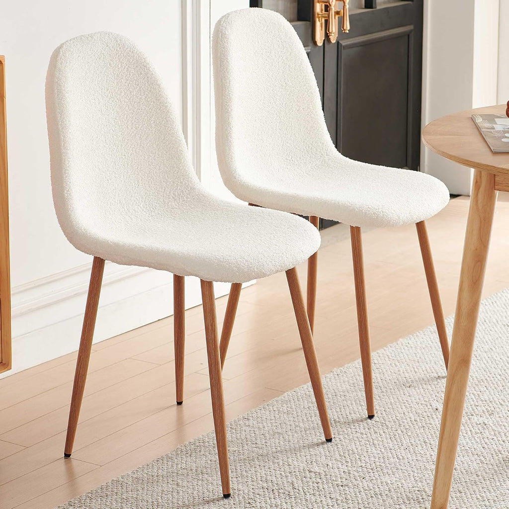Dining Chairs Set of 4, Modern Upholstered Fabric Armless Side Dining Room Chairs for Small Kitchen, Living Room, Bedroom, White Teddy Fleece