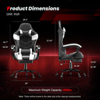 Gaming Chair with Footrest, Ergonomic Video Game Chair for Adults, White | PU Leather, Headrest and Lumbar Support, Height Adjustable 360° Swivel High Back Reclining Computer Chair for Home Office