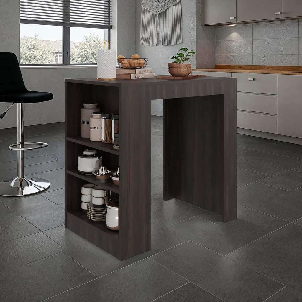 Kitchen Island with Dining Surface and Storage Shelves | Includes three accessible side shelves for kitchen storage