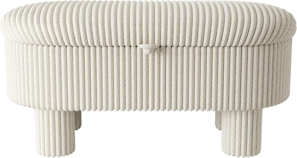 Merax Modern Storage Ottoman, Corduroy Upholstered Bench with Cylinder Legs, Wooden Bedroom Storage Seat, Beige Entryway Shoe Bench for Living Room, Bedroom