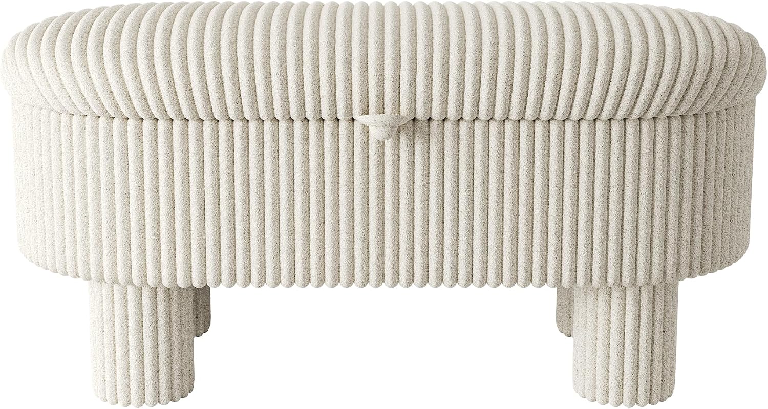 Merax Modern Storage Ottoman, Corduroy Upholstered Bench with Cylinder Legs, Wooden Bedroom Storage Seat, Beige Entryway Shoe Bench for Living Room, Bedroom