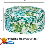 Inflatable Outdoor Ottoman,20"x9" Portable Patio Pouf,Water Resistant,Fade-Resistant,Round Blow Up Footrest Stools for Home Garden Camping Travel(Palm Leaf)