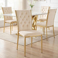Velvet Dining Chairs Set of 4, Modern Kitchen Chair with Gold Metal Legs, Luxury Upholstered Tufted Dining Room Chairs for Home, Apartment, Living Room - Beige