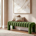 43.3” Dining Room Bench, Olive Green Tufted Upholstered End of Bed Bench, Modern Entryway Ottoman Window Seat with Solid Wood Legs and Padded Seat for Bedroom, Hallway and Living Room (Velvet)