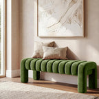 43.3” Dining Room Bench, Olive Green Tufted Upholstered End of Bed Bench, Modern Entryway Ottoman Window Seat with Solid Wood Legs and Padded Seat for Bedroom, Hallway and Living Room (Velvet)
