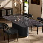 Morden Fort Modern Dining Table for 6, 70" Faux Marble Dining Table with Black Fluted Base and Grey Rectangle Top for Ktichen, Reception and Conference