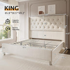PaPaJet King Velvet Bed Frame with 49.2" Tall Wingback Headboard, Cream
