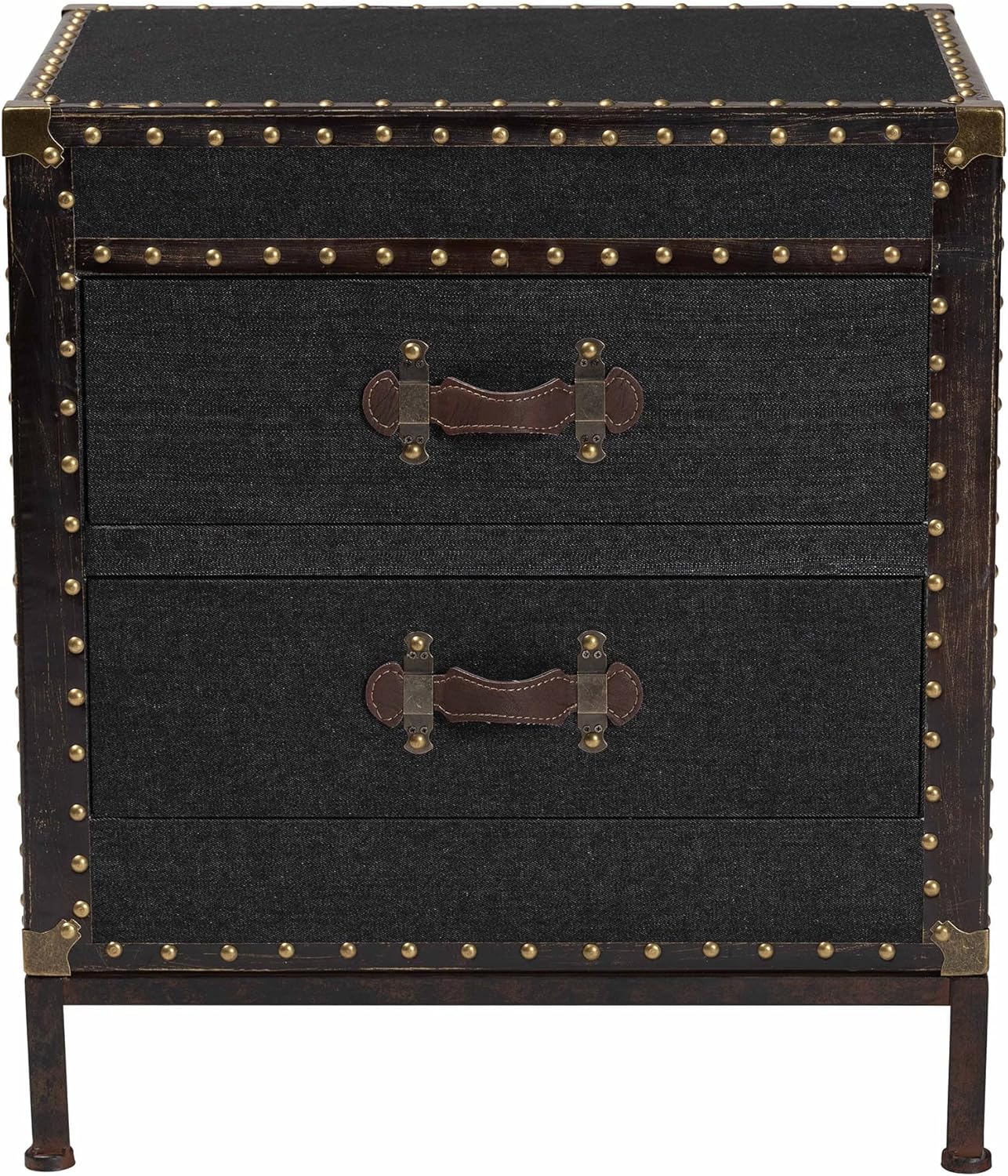 Baxton Studio Laura Vintage Black Canvas 2-Drawer End Table Trunk