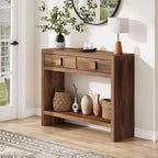 ONBRILL 40 Inch Narrow Console Table with Drawers and Open Shelves