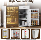 73'' White Pantry Cabinet with Fridge Space - Farmhouse Kitchen Pantry Storage Cabinet with Outlet & Led Light, Tall Pantry Cabinet with Hooks & Shelf Guardrail, Kitchen Hutches with Microwave Stand