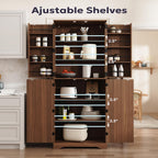 Furnify 72" Tall Kitchen Pantry, Farmhouse Pantry Storage Cabinet with Doors Organizer, Freestanding Cupboard with Adjustable Shelves, Rustic Buffet Cabinet for Kitchen, Dining Room, Bathroom, Walnut