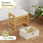Storage Ottoman, Bamboo Footstool with Drawer, 3-in-1 Soft Ottoman with Storage, Multifunctional Footrest, Seat & Organizer for Living Room, Bedroom, Entryway Gift Set for Family