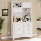 BLANKSPACE 71" Tall Kitchen Pantry Cabinet with Microwave Shelf Built-in Charging Station, Sliding Door Cabinet with Drawer Storage Organizer/Adjustable Shelves for Dining Room, Living Room