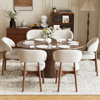 MALOL 47"-63" Extendable Round to Oval Dining Room Table Chairs Set for 4-8, Modern Wooden Kitchen Table and Chairs with Hidden Storage and Fluted Design for Dining Room/Small Space(Walnut and Beige)