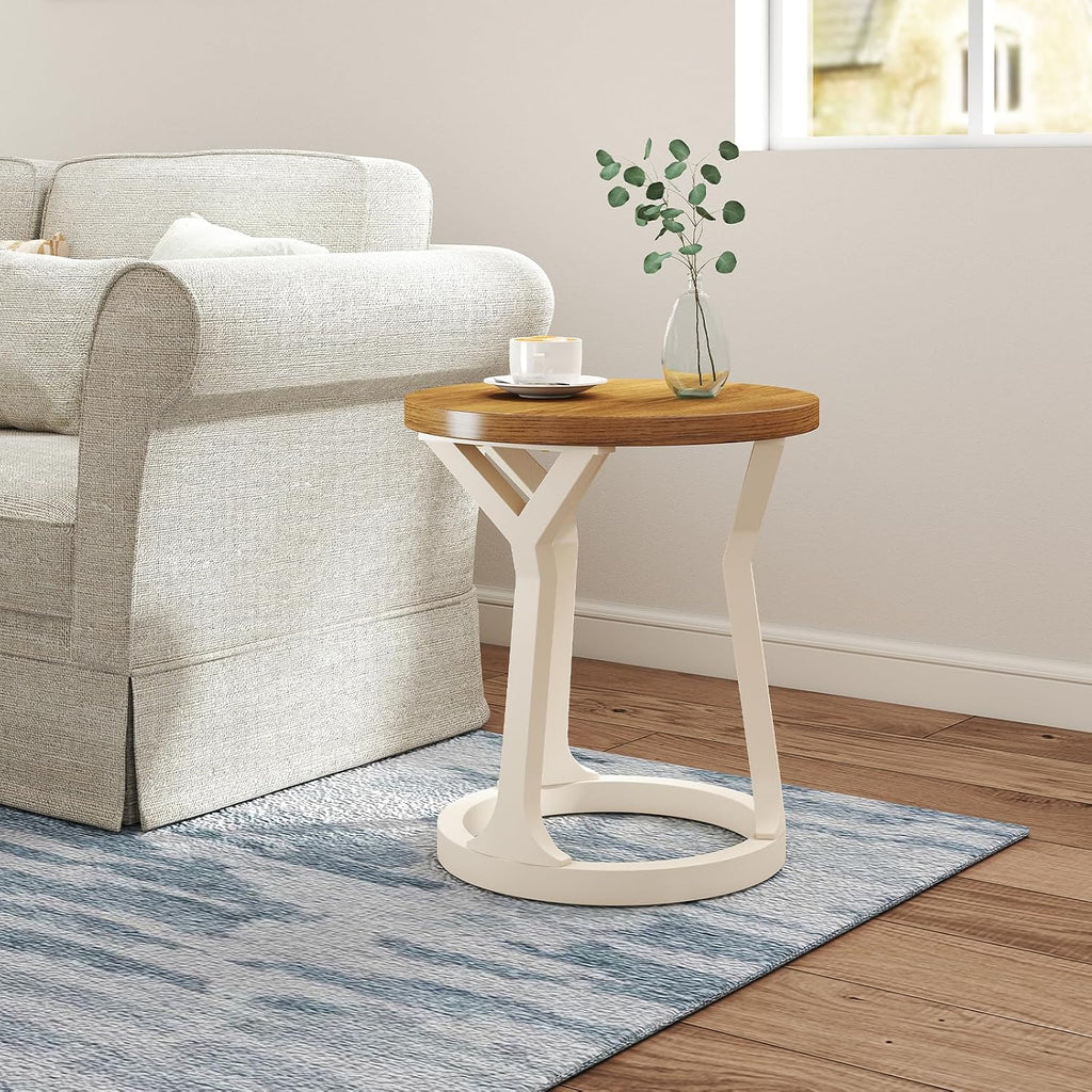 Kinfant Accent Side Table - Vintage Wood End Table Sofa Table with Bottom Shelf for Living Room, Bedroom, Office (1-Pack-White and Brown)