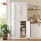 HOMCOM 72.5" Tall Kitchen Pantry Cabinet, Freestanding Modern Farmhouse Kitchen Storage Cabinet with 4 Doors and 2 Adjustable Shelves for Dining Room, White Wood Grain