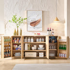 IFGET Curved Buffet Cabinet with Doors, 66" Large Sideboard Buffet Storage Cabinet with 4 Doors and Shleves, Modern Coffee Bar Station Wood Kitchen Table for Kitchen, Dining Room, Natural