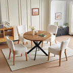 Howtek 5-Piece Kitchen Table Set, 37-Inch Faxu Wood Round Dining Table, White Upholstered Kitchen Side Chairs with Backrest & Metal Legs for Breakfast Nook, Dining Room, Office, Kitchen