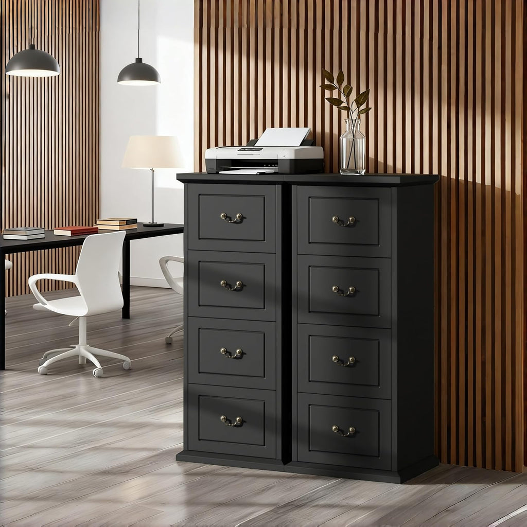 Tribesigns 4-Drawer File Cabinet for A4/Letter/Legal Files, Black | Tall Wooden Filing Cabinet, Vertical File Storage Printer Stand with Hanging Rails for Home Office, Modern Vintage Style