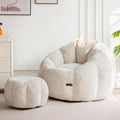 MAXYOYO Bean Bag Chair with Ottoman, Giant Pumpkin Lounge Chair for Adults | Oversized Bean Bag Chair with Footstool, Comfy and Lazy Lounge Chair for Dorm, Living Room, Bedroom, Beige