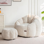 MAXYOYO Bean Bag Chair with Ottoman, Giant Pumpkin Lounge Chair for Adults | Oversized Bean Bag Chair with Footstool, Comfy and Lazy Lounge Chair for Dorm, Living Room, Bedroom, Beige