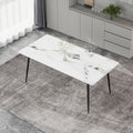 63" Sintered Stone Dining Table, Modern Rectangular Kitchen Table with Carbon Steel Legs for 4-6 Seat, Scratch Heat and Stain Resistant for Dining Room/Restaurant (White w/Black Gold Vein)